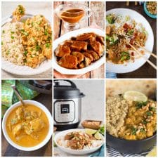 Slow Cooker or Instant Pot Dinners with Peanut Sauce collage of featured recipes