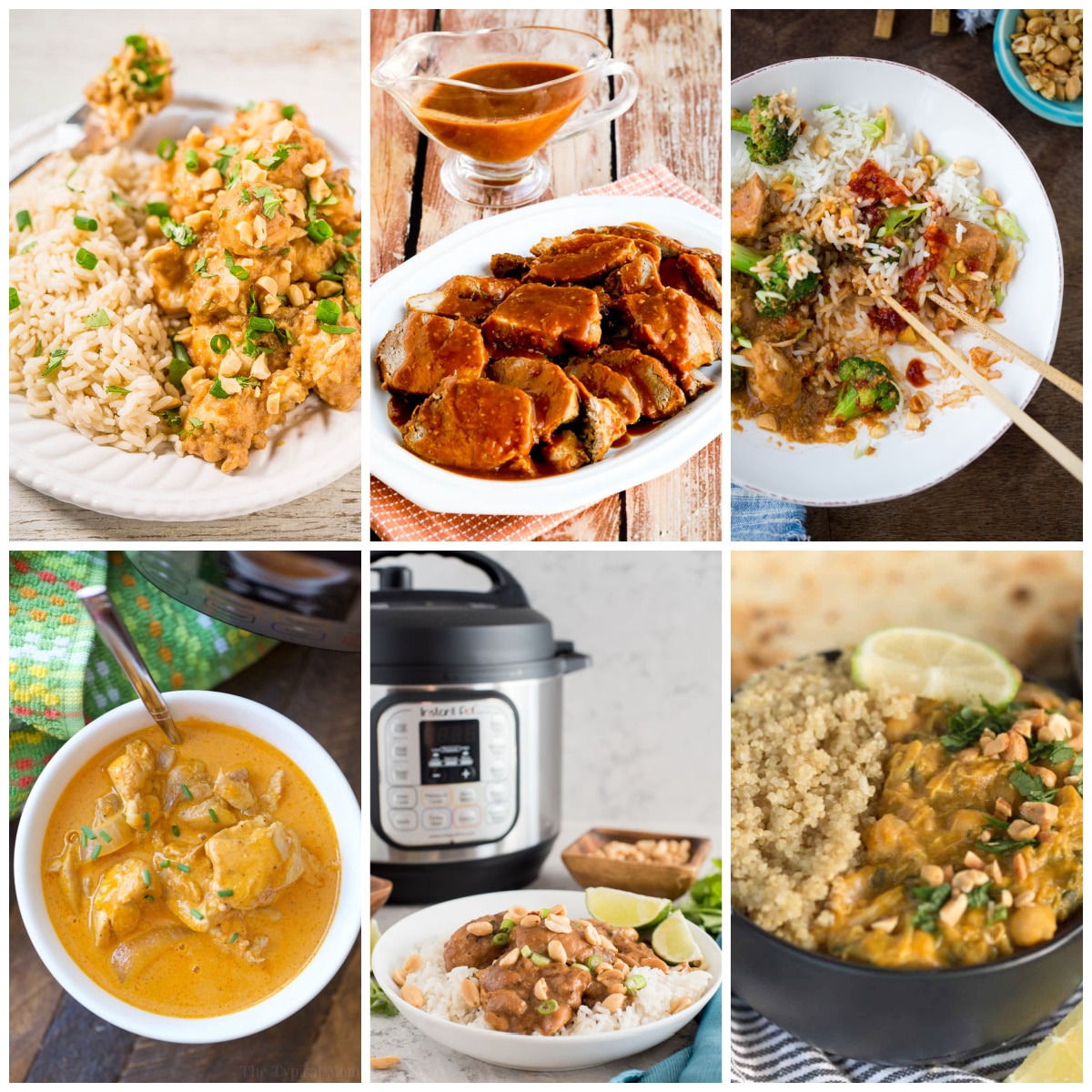 Slow Cooker or Instant Pot Dinners with Peanut Sauce collage of featured recipes