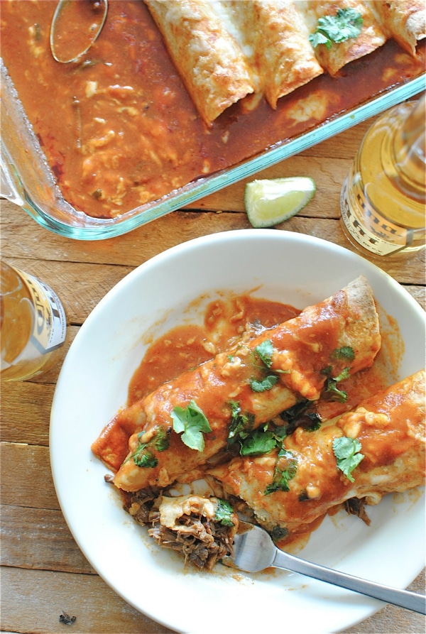 Slow Cooker Shredded Beef Enchiladas from Bev Cooks