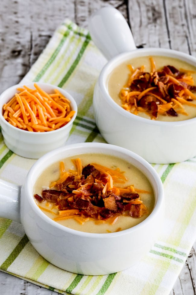 Cheesy Cauliflower Soup with Bacon and Green Chiles from Kalyn's Kitchen