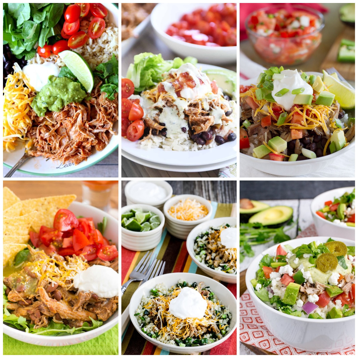 Slow Cooker and Instant Pot Pork Burrito Bowls collage photo