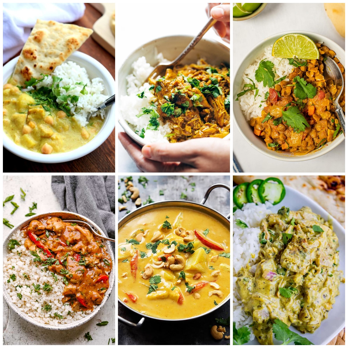 Slow Cooker or Instant Pot Coconut Milk Curry Recipes collage of featured recipes