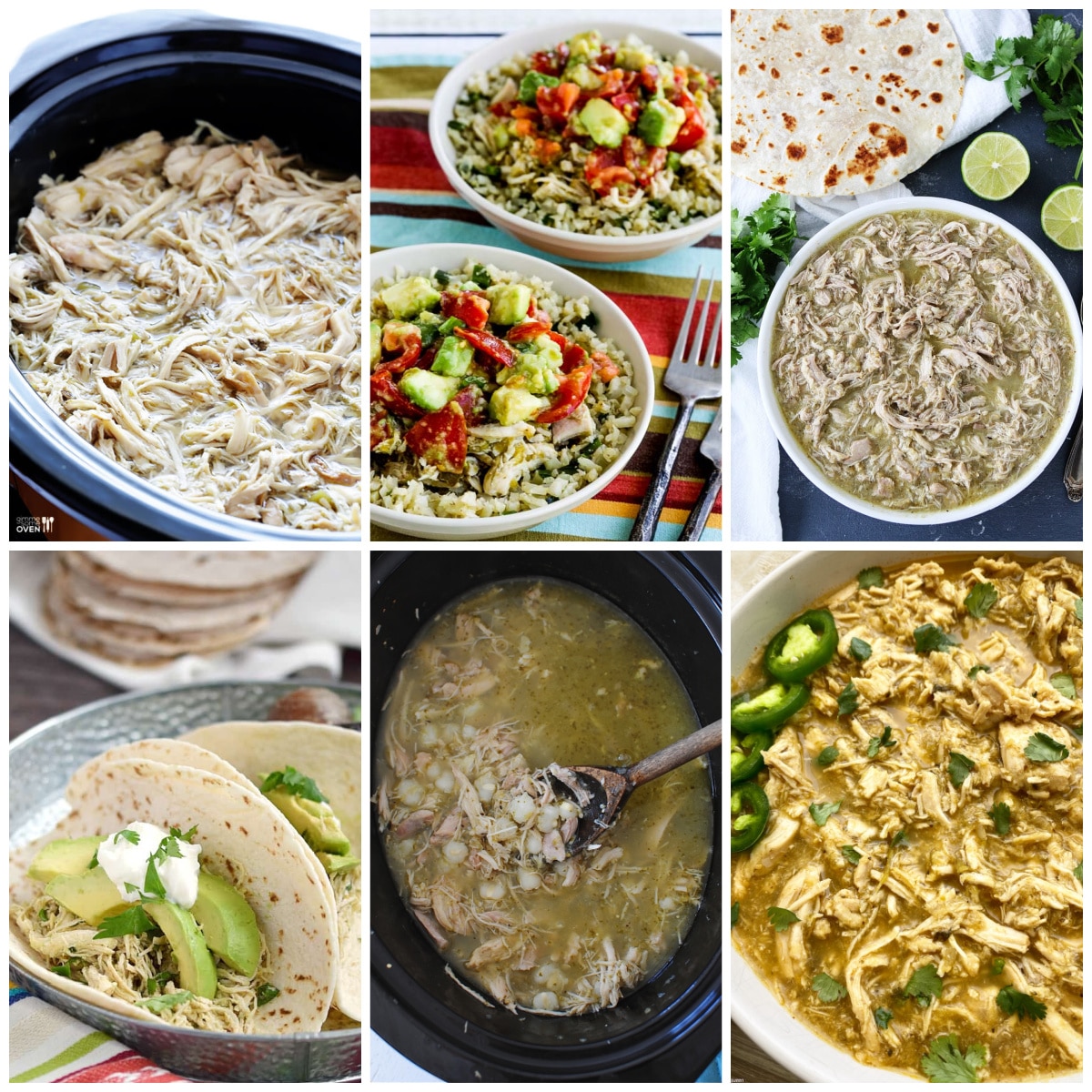 Slow Cooker or Instant Pot Salsa Verde Chicken Recipes collage photo of featured recipes