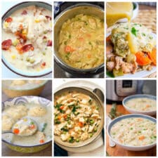 Chicken and Dumplings Recipes (Slow Cooker or Instant Pot) collage of featured recipes