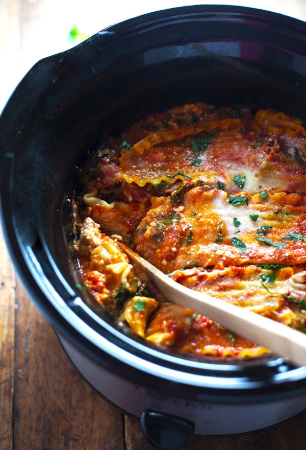 Super Easy Skinny Veggie Crockpot Lasagna from Pinch of Yum