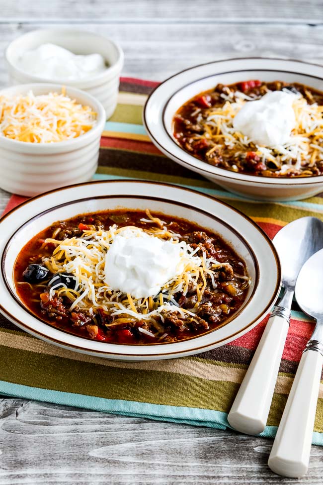 Instant Pot Ground Beef Olive Lovers's Chili from Kalyn's Kitchen