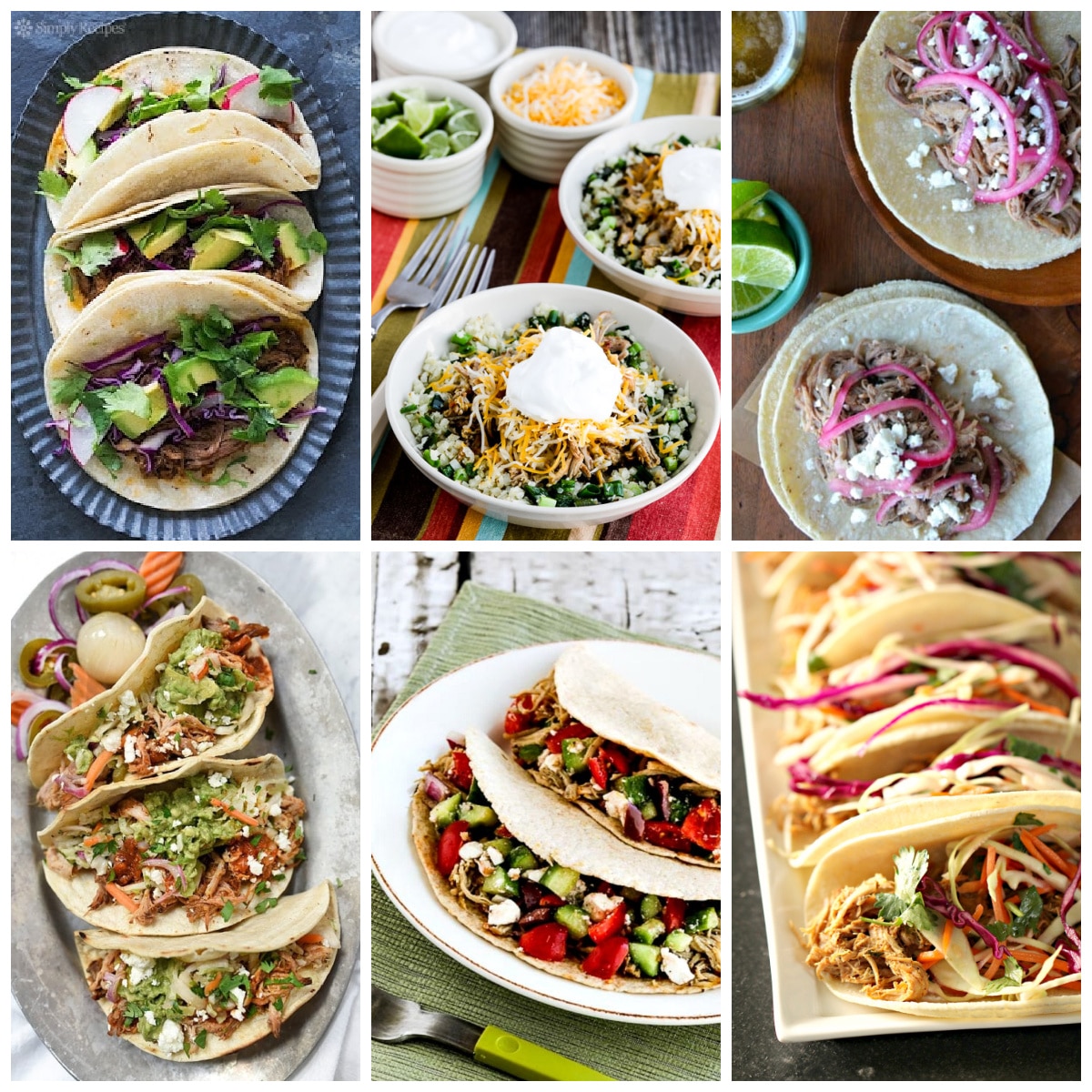 Slow Cooker and Instant Pot Pork Tacos collage of featured recipes