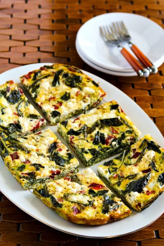 Slow Cooker Breakfast Casserole with Kale, Red Pepper, and Feta from Kalyn's Kitchen