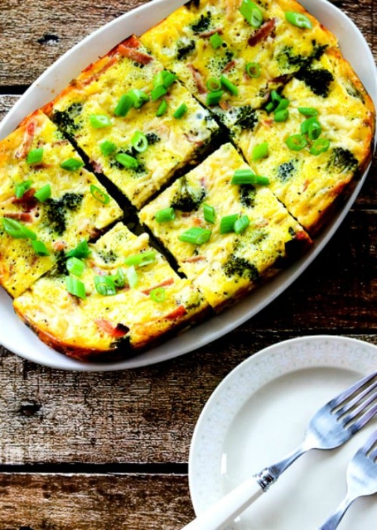 Slow Cooker Breakfast Casserole with Broccoli, Ham, and Swiss