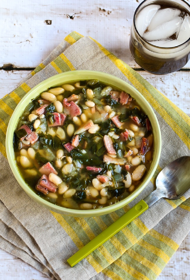 Slow Cooker Bean Soup with Ham, Spinach and Thyme from Kalyn's Kitchen