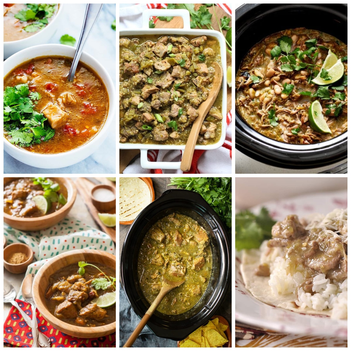 Slow Cooker Chile Verde Recipes collage of featured recipes