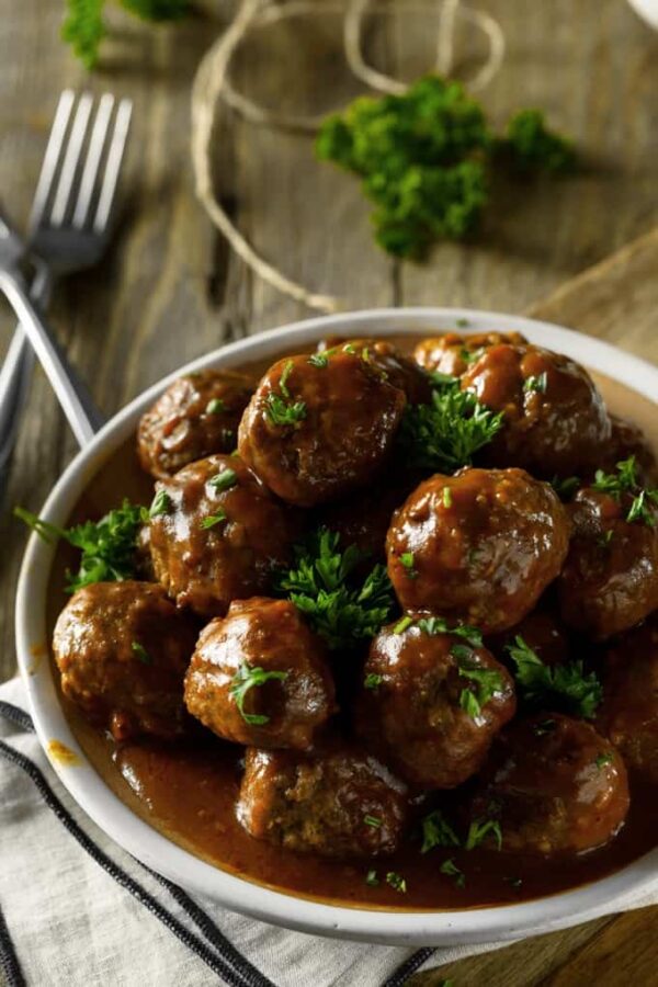 Easy Slow Cooker French Onion Meatballs from Simple Nourished Living