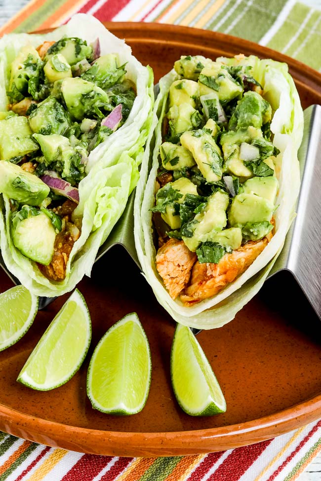 Spicy Shredded Chicken Lettuce Wrap Tacos from Kalyn's Kitchen