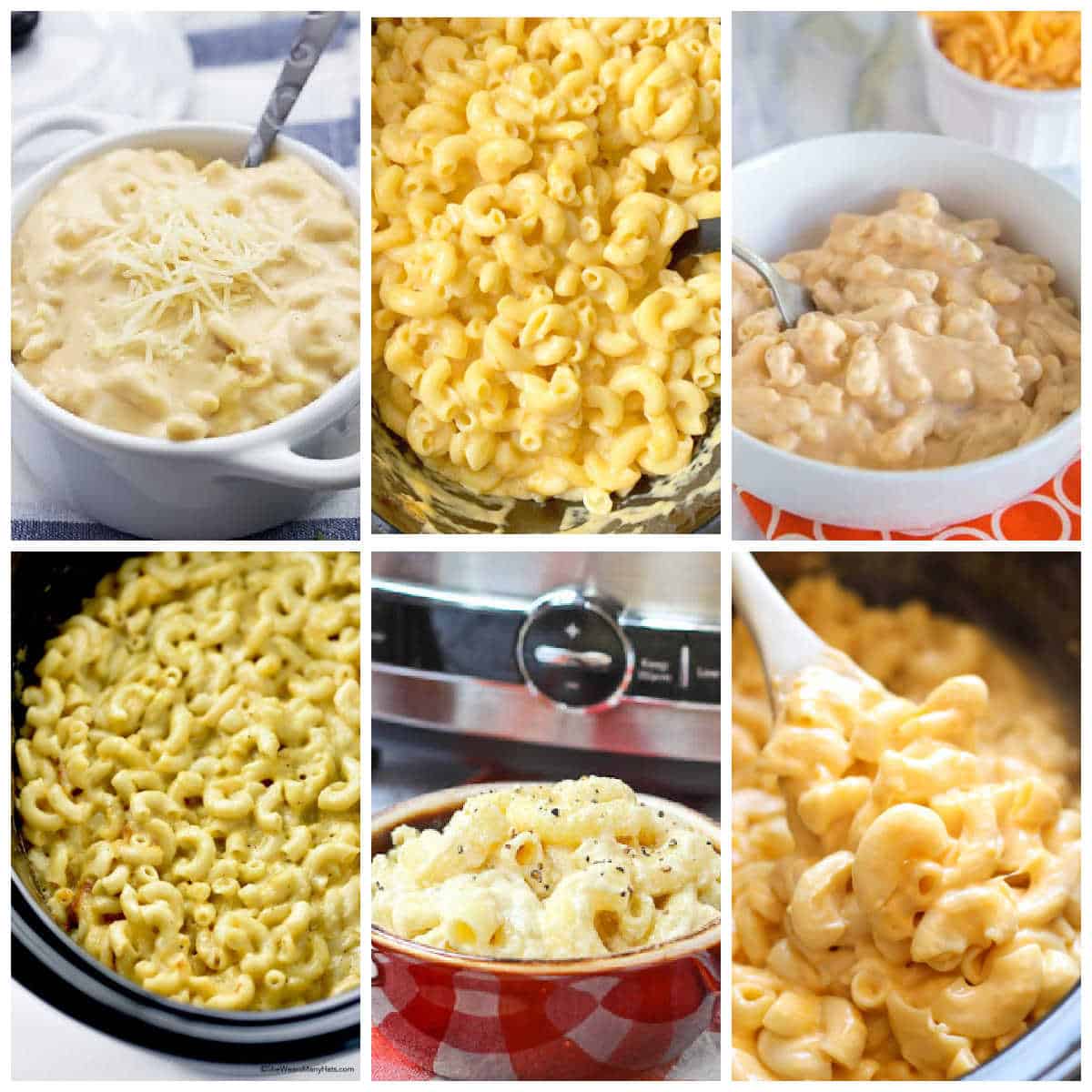 Slow Cooker Macaroni and Cheese Recipes collage of recipes featured in this round-up