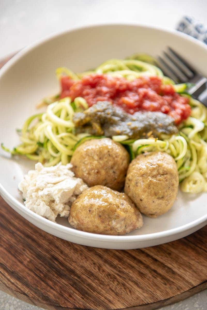 Slow Cooker Gourmet Slow Cooker Meatballs with Zucchini, Ricotta and Pesto