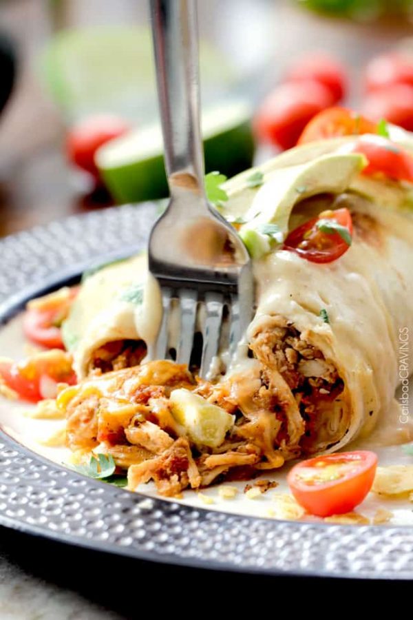 Smothered Baked Chicken Burritos from Carlsbad Cravings