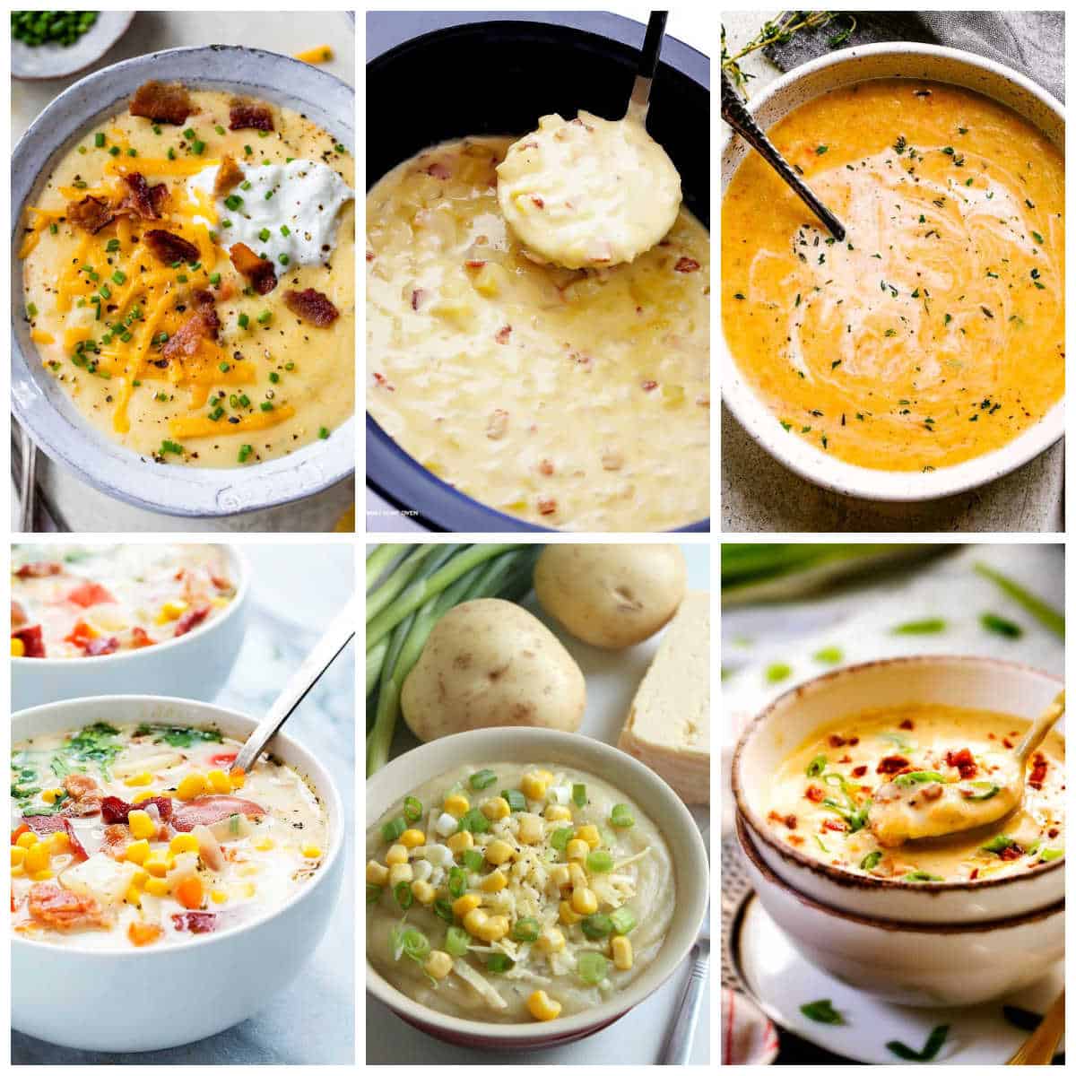 Crock Pot Potato Soup Recipes collage of featured recipes