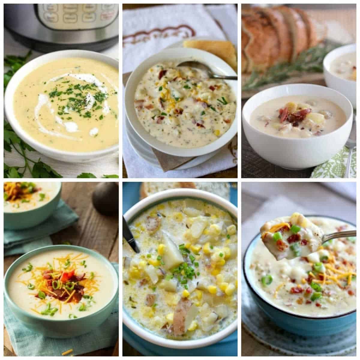 Instant Pot Potato Soup Recipes collage of featured recipes