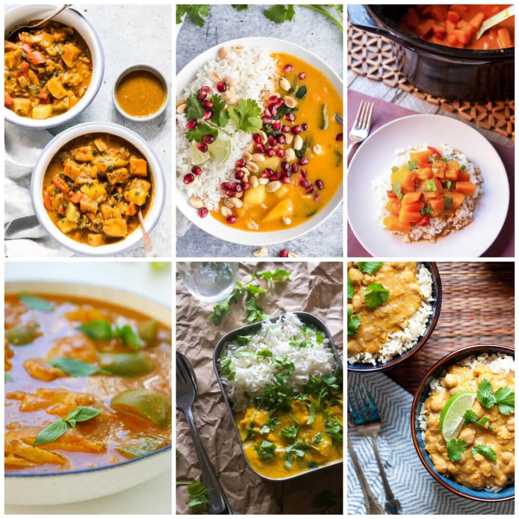 Pumpkin Curry (Slow Cooker or Instant Pot) collage photo of featured recipes.
