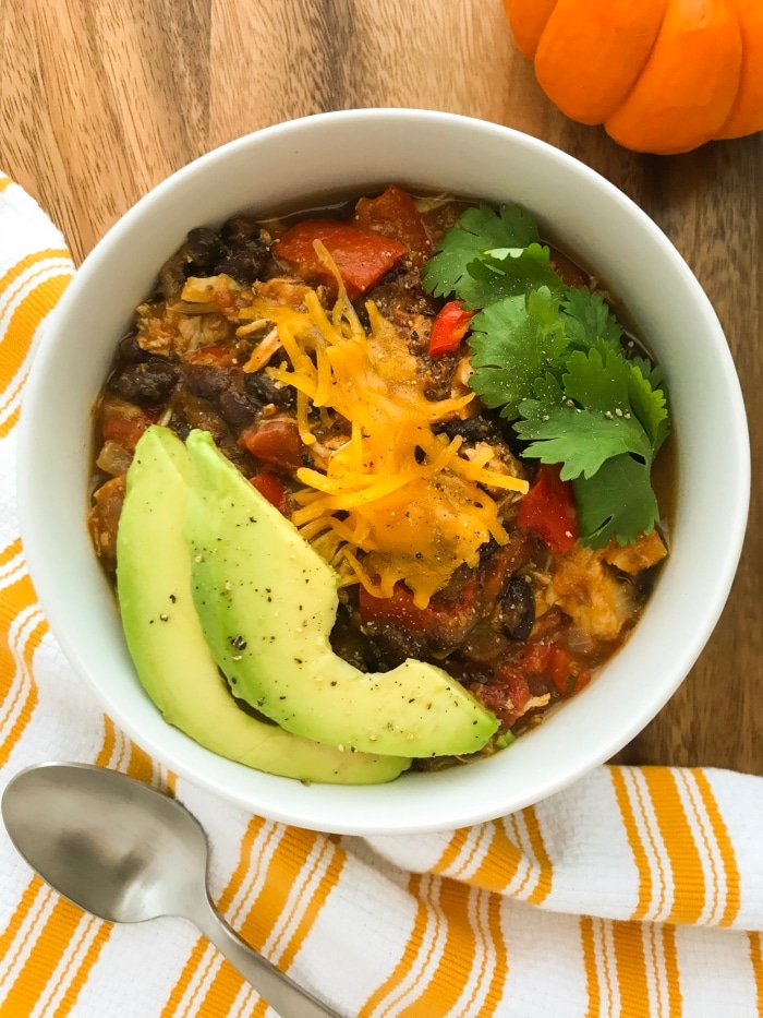 Pumpkin Black Bean Chicken Chili in the Slow Cooker from Eat at Home