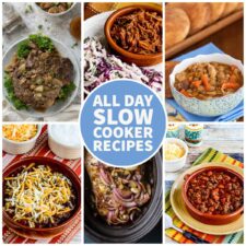 All Day Slow Cooker Recipes collage with text overlay of featured recipes
