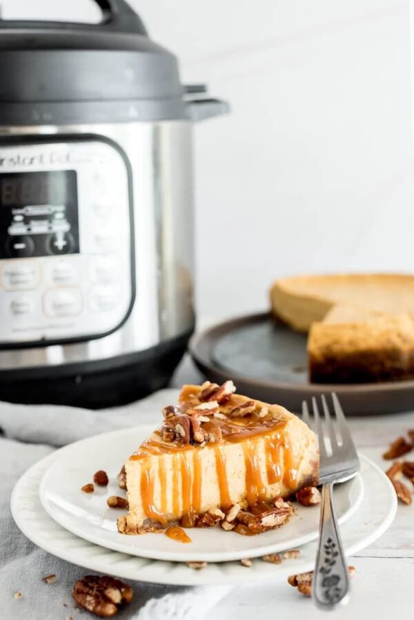 Instant Pot Pumpkin Caramel Pecan Cheesecake from Pressure Cooking Today