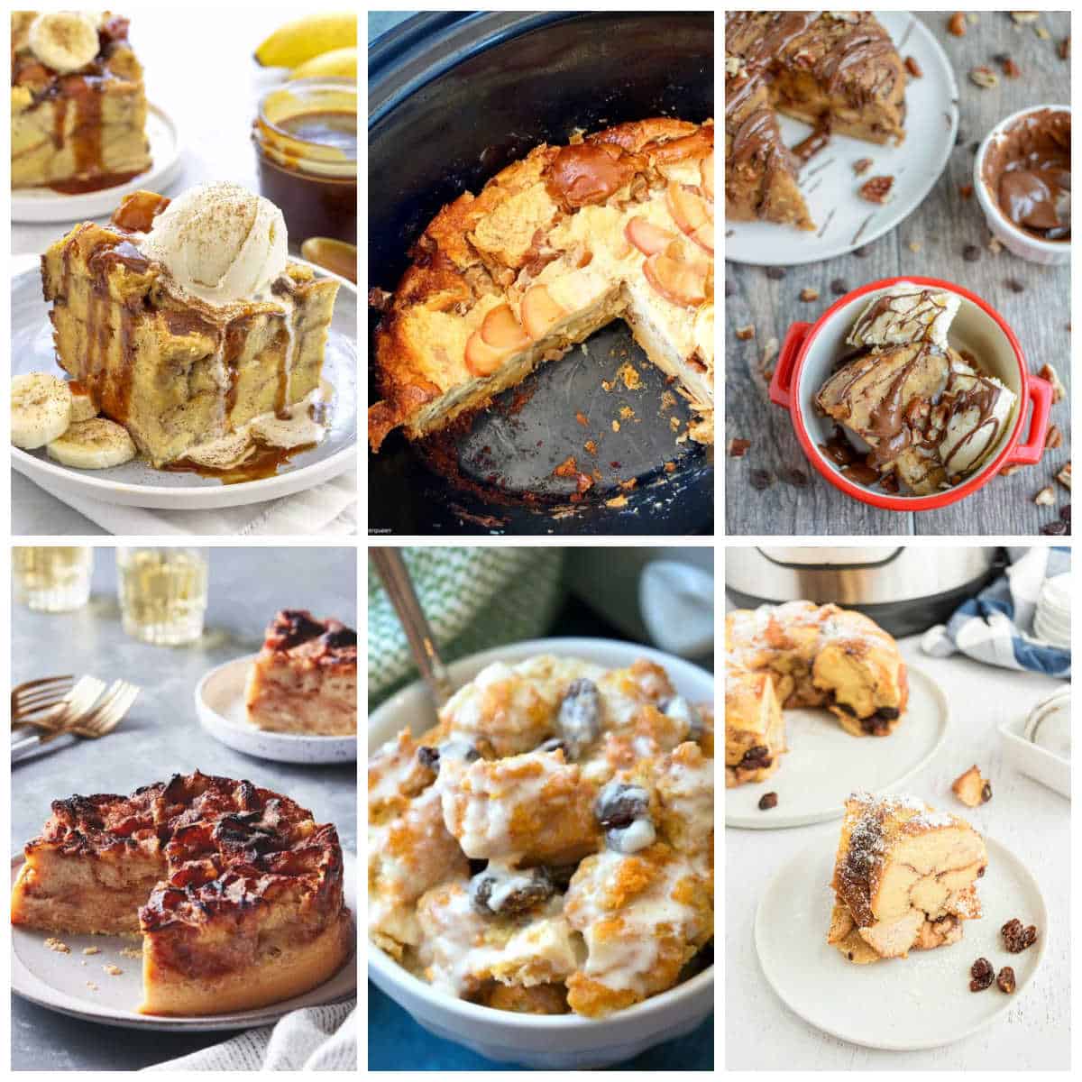 Slow Cooker and Instant Pot Bread Pudding Recipes collage of featured recipes