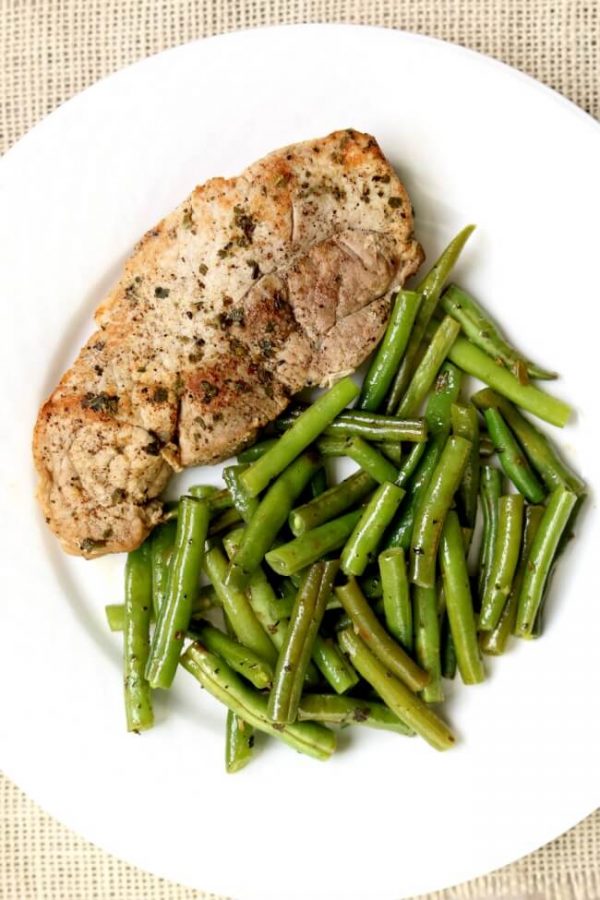 Instant Pot Garlic Herb Pork Chops and Green Beans from 365 Days of Slow + Pressure Cooking