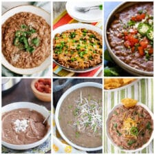 10 Amazing Recipes for Instant Pot Refried Beans photo collage of featured recipes.