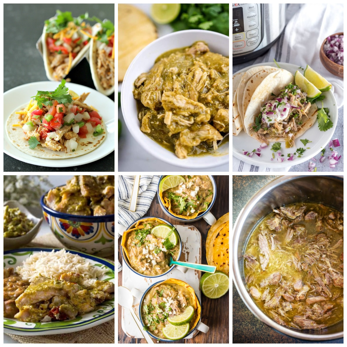 Instant Pot Chile Verde Recipes collage of featured recipes
