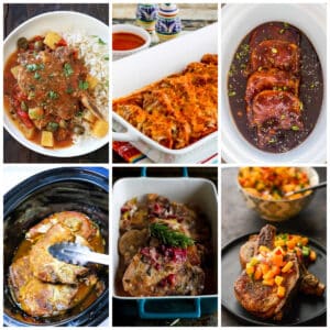Slow Cooker Pork Chops collage of featured recipe photos.