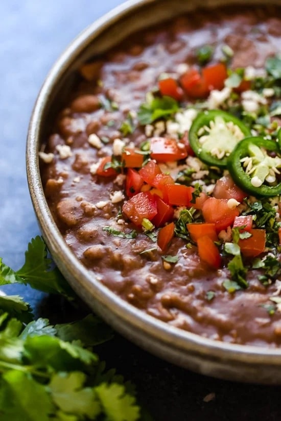Instant Pot Refried Beans from Skinnytaste, close-up photo of beans in bowl