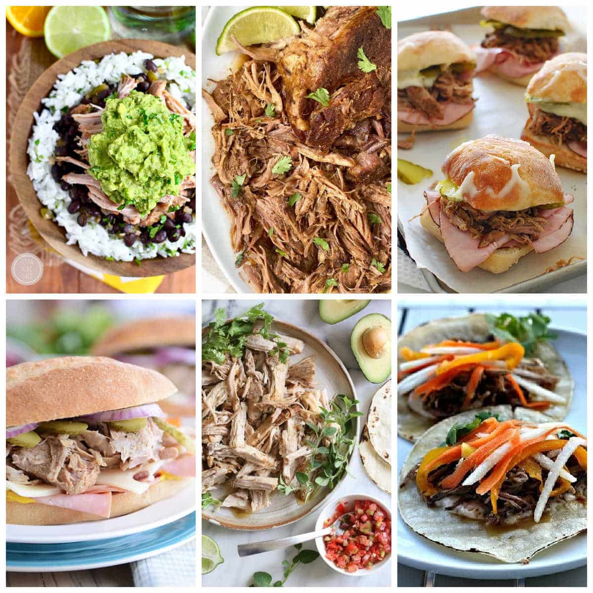 Slow Cooker or Instant Pot Cuban Pork Recipes collage of featured recipes