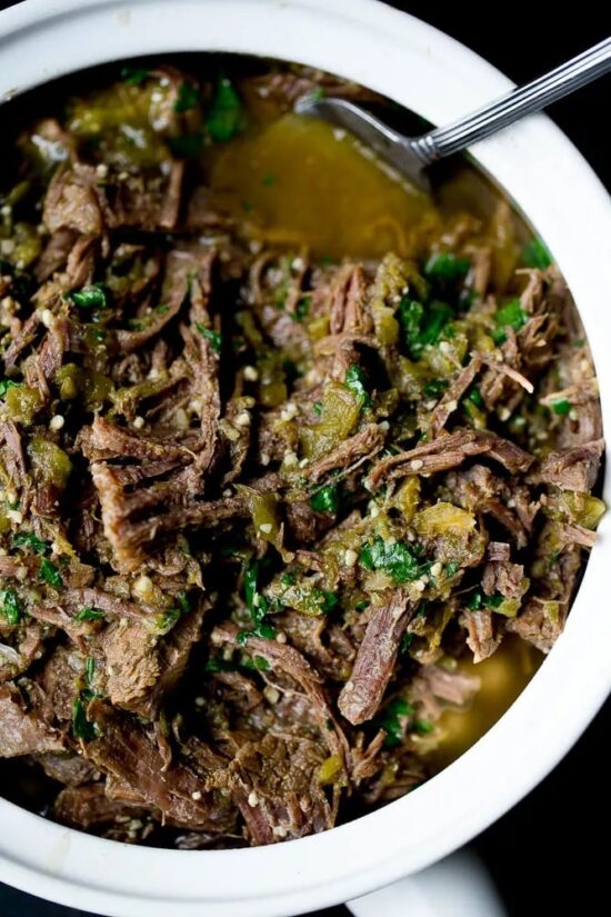 Instant Pot Shredded Beef with Green Chile from Perry's Plate