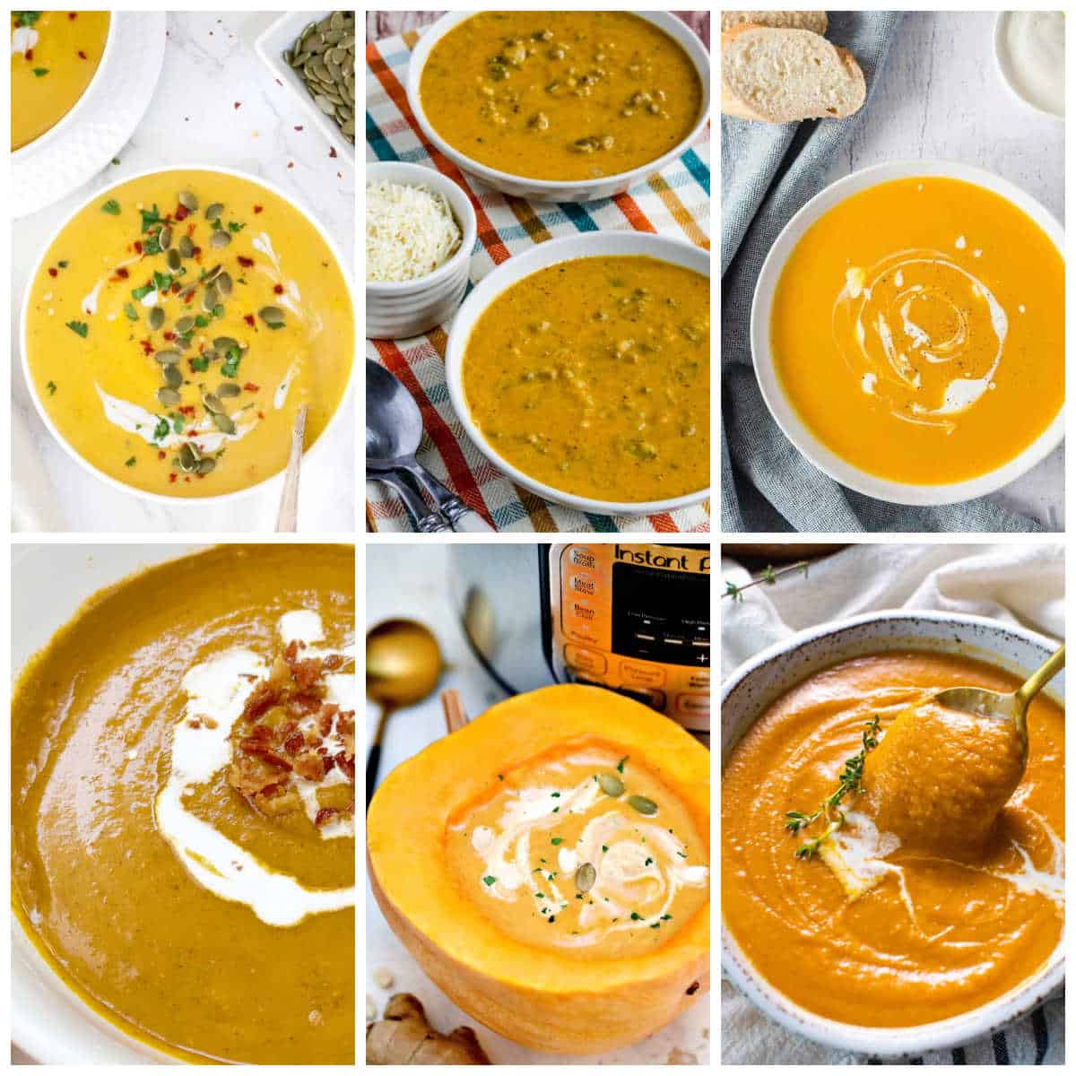 Pumpkin Soup Recipes (Slow Cooker or Instant Pot) collage of featured recipes.