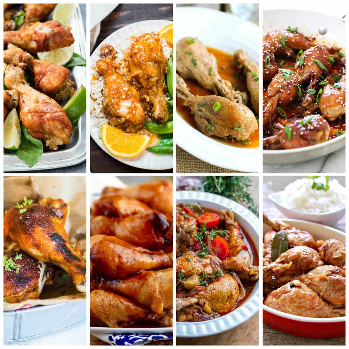 Slow Cooker and Instant Pot Chicken Drumsticks Recipes collage of featured recipes.