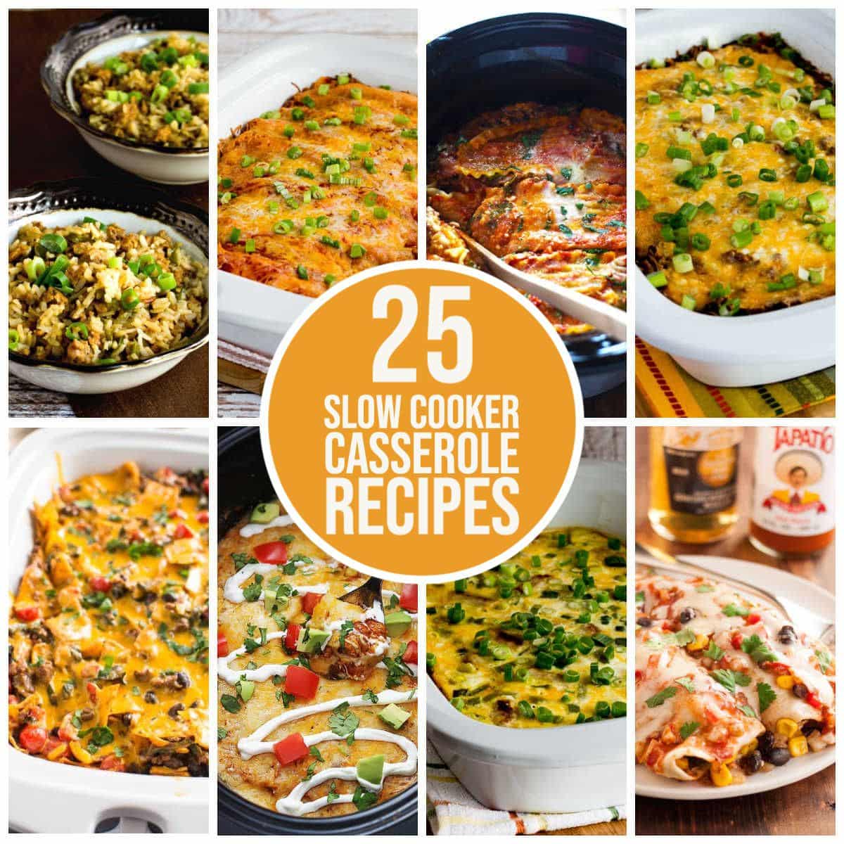 25 Slow Cooker Casserole Recipes collage of featured recipes with text overlay