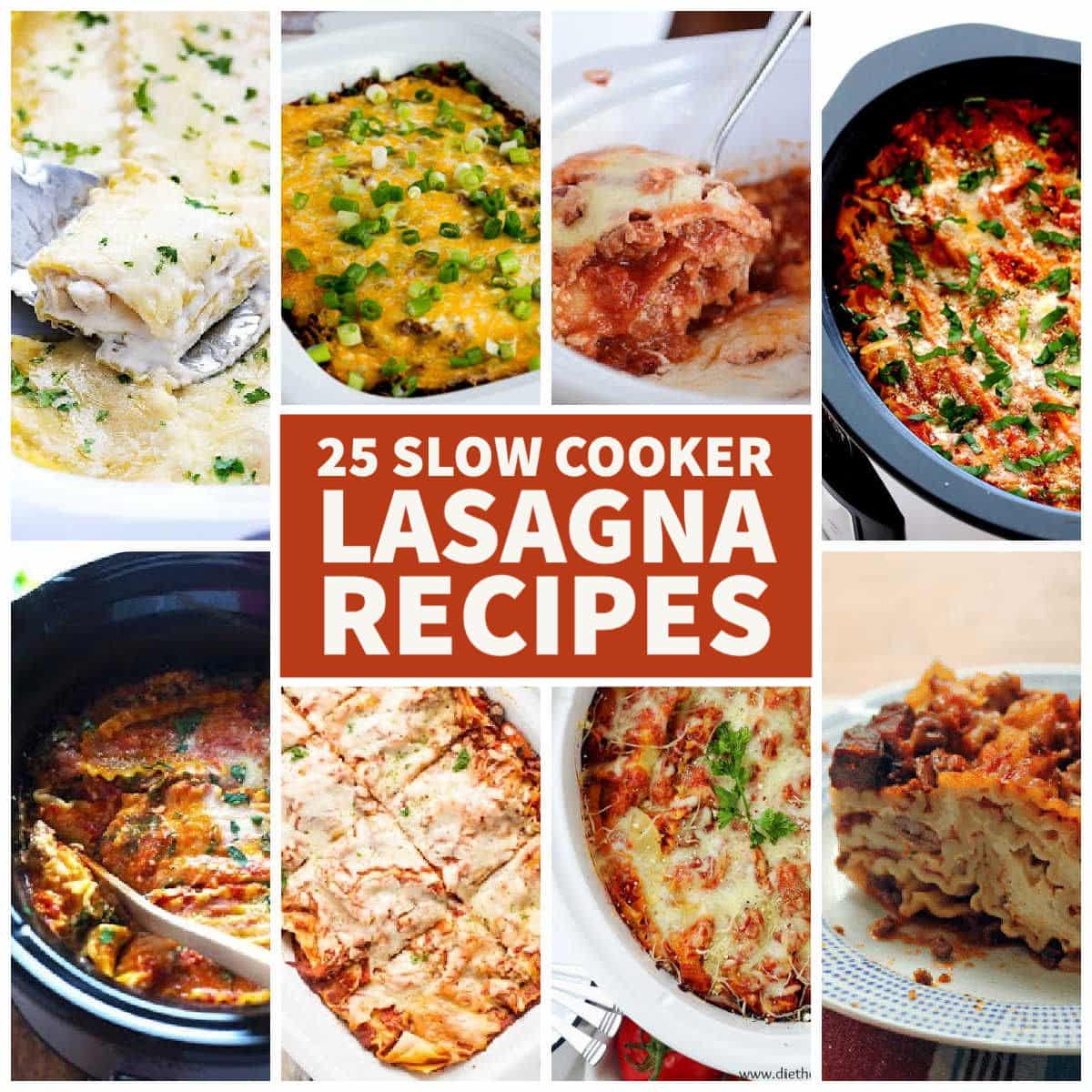 25 Slow Cooker Lasagna Recipes collage with text overlay.