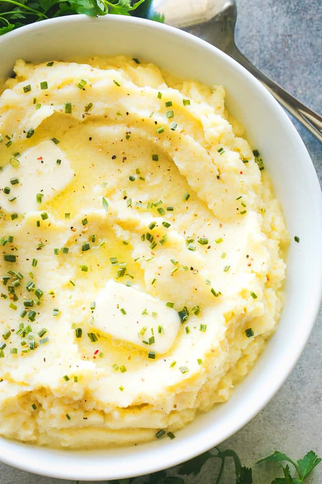 Instant Pot Mashed Cauliflower with Garlic and Chives from Diethood