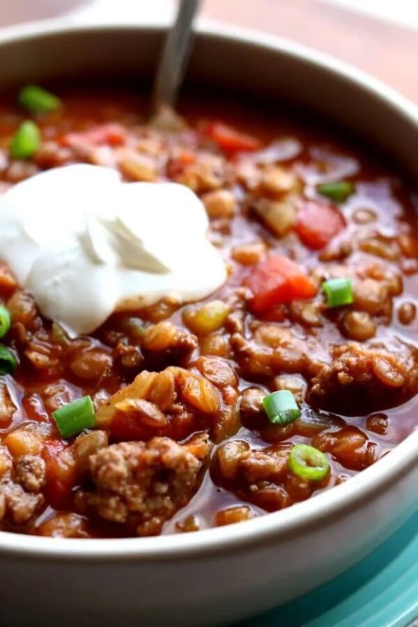 Instant Pot Ground Turkey Lentil Chili from 365 Days of Slow + Pressure Cooking