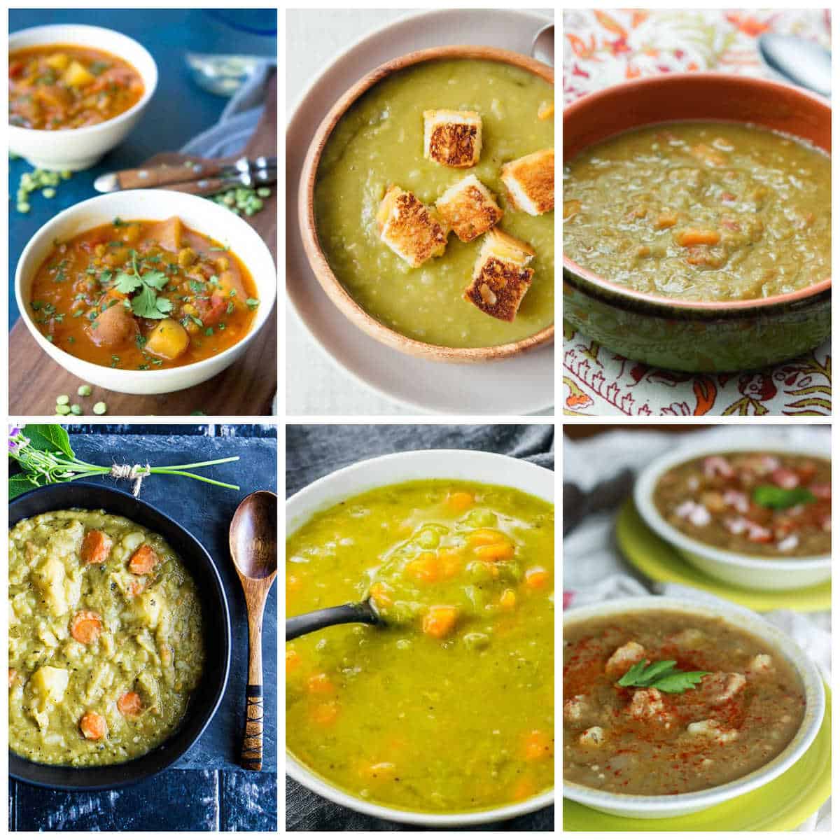 Vegetarian Split Pea Soup Recipes (Slow Cooker or Instant Pot) collage showing featured recipes.