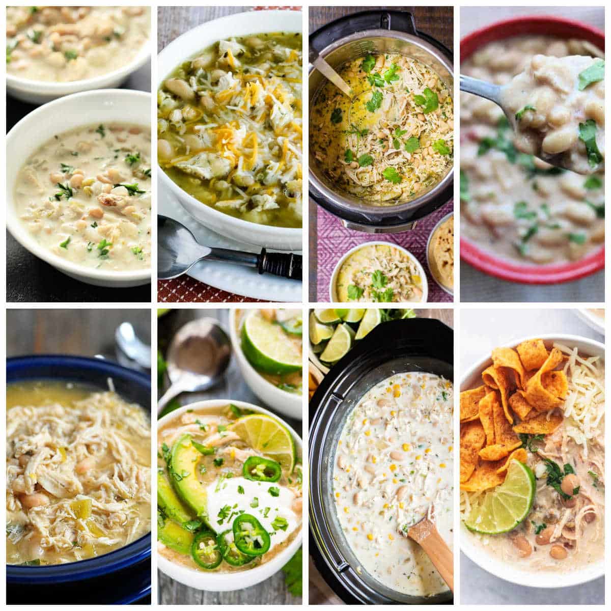 White Bean Chili Recipes (Slow Cooker or Instant Pot) collage of featured recipes.