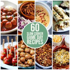 60 Slow Cooker Game Day Recipes collage of featured recipe with text overlay