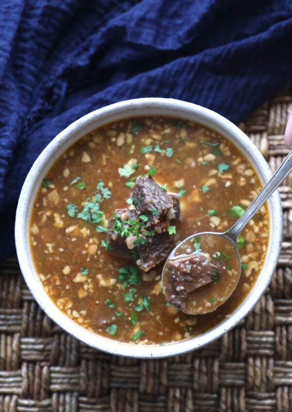 Keto Beef Barley Soup from I Breathe I'm Hungry.