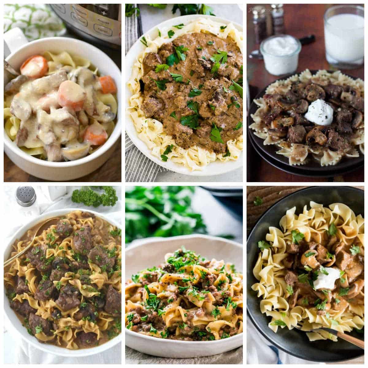 Instant Pot Beef Stroganoff Recipes collage of featured recipes