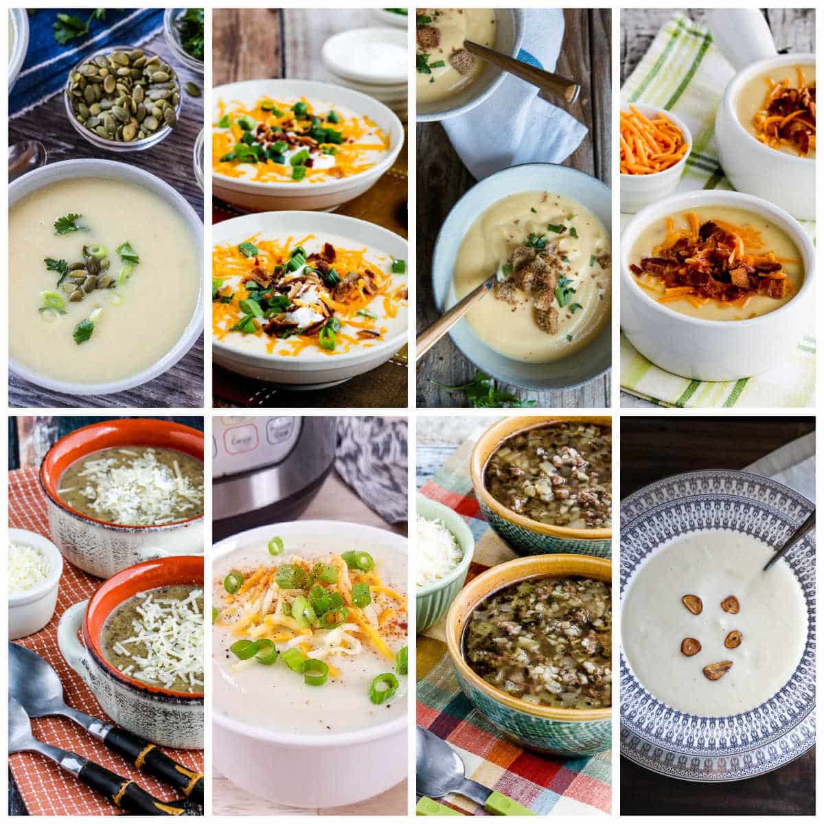 Collage image showing featured recipes of Instant Pot Low-Carb and Keto Cauliflower Soup