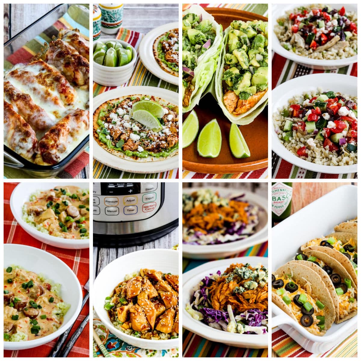 Instant Pot Chicken Dinners collage showing featured low-carb and Keto recipes.