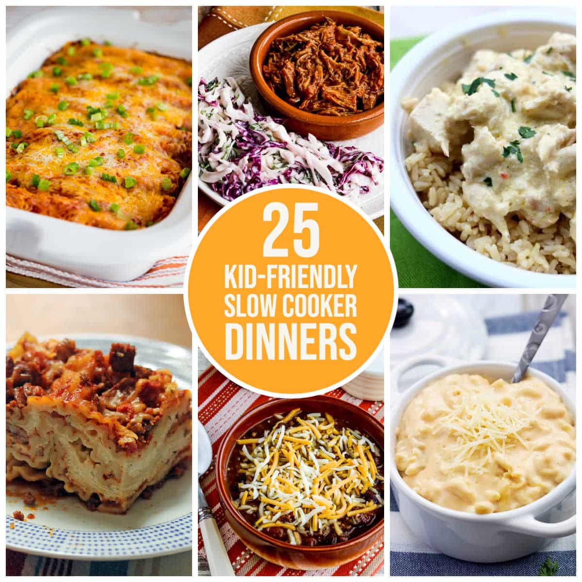 25 Kid-Friendly Slow Cooker Dinners collage of featured recipes with text overlay of title