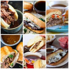 French Dip Sandwich Recipes collage of featured recipes.