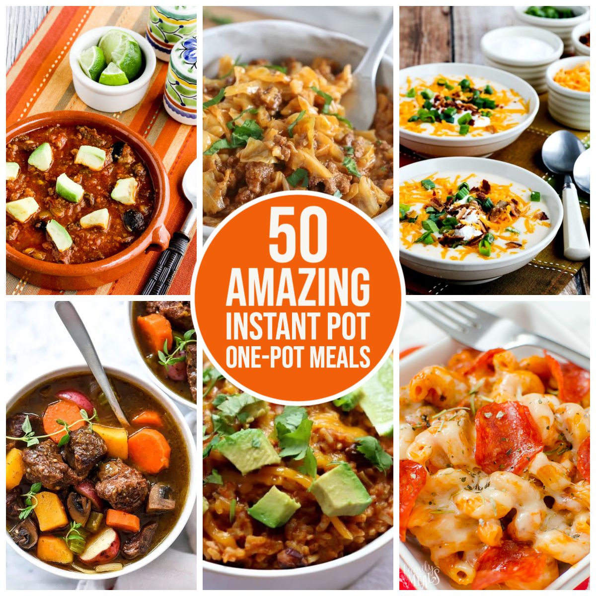 50 Amazing Instant Pot One-Pot Meals collage with text overlay